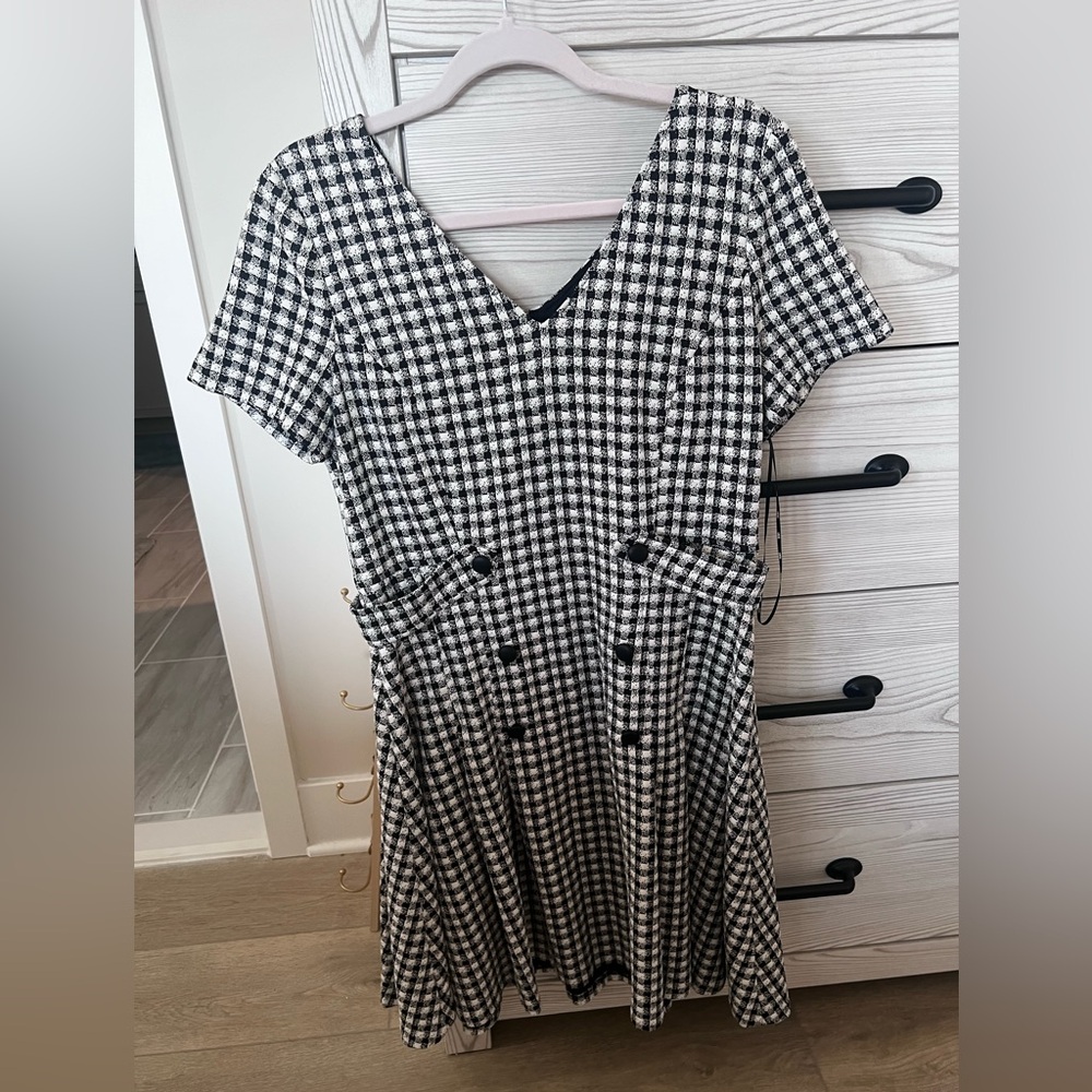 DKNY Black and White Gingham Mini Dress